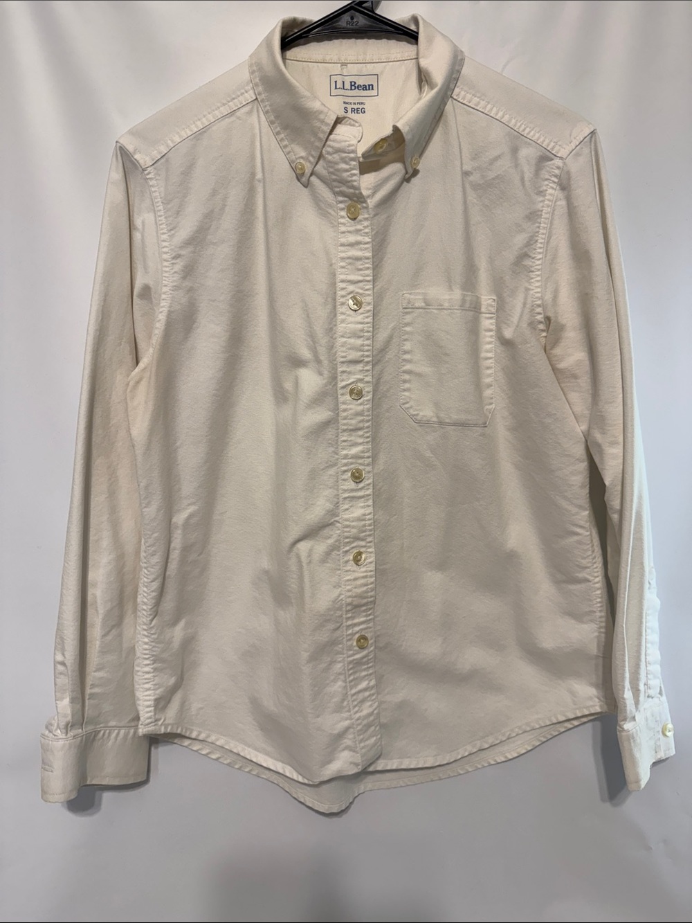 UL.L. Bean Women's Off-White Cotton Button Down Oxford Shirt Size S Regular Long